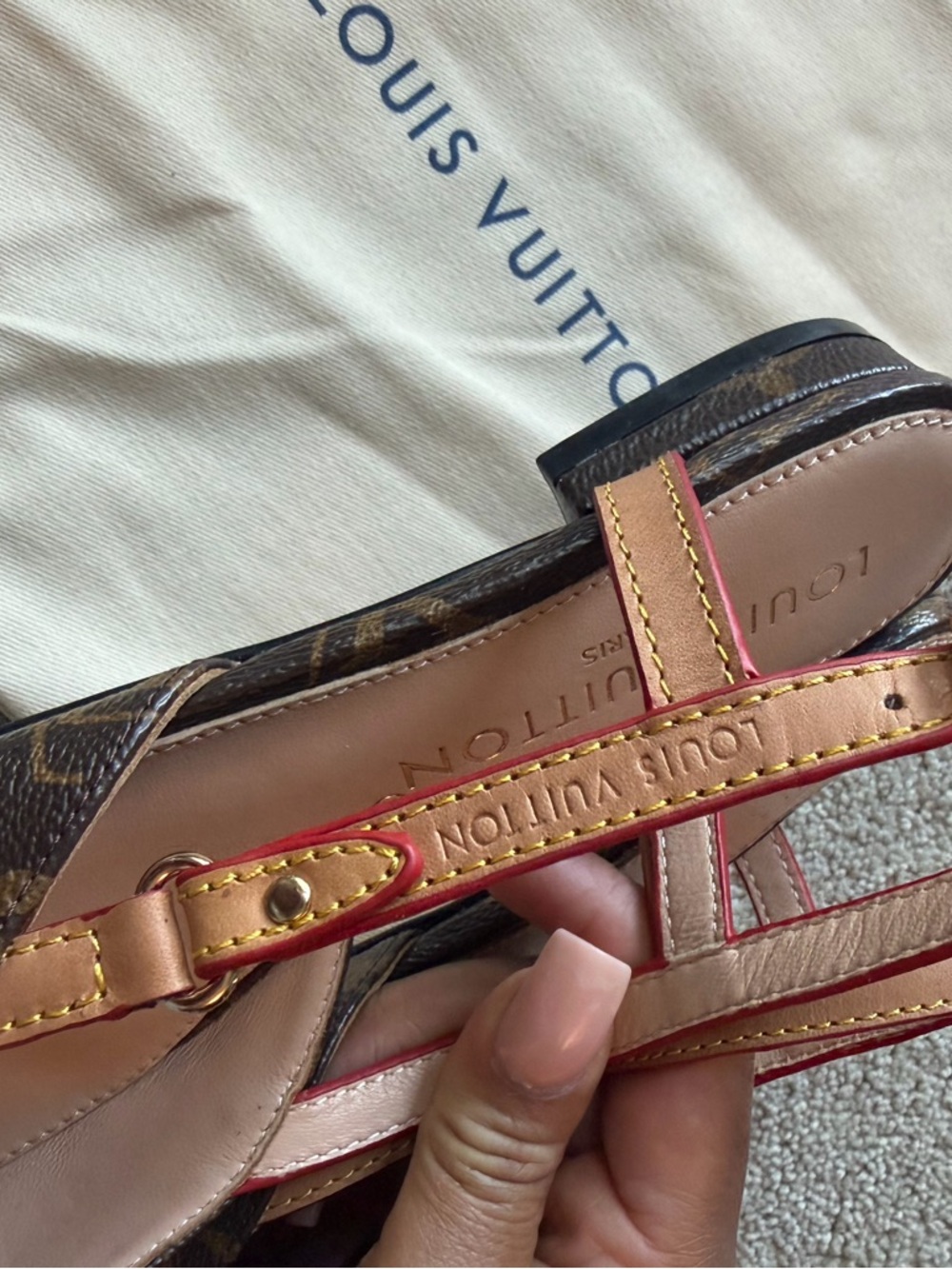 LV Monogram Pointed-Toe Slingback in Brown and Red 37 - Picture 8 of 13